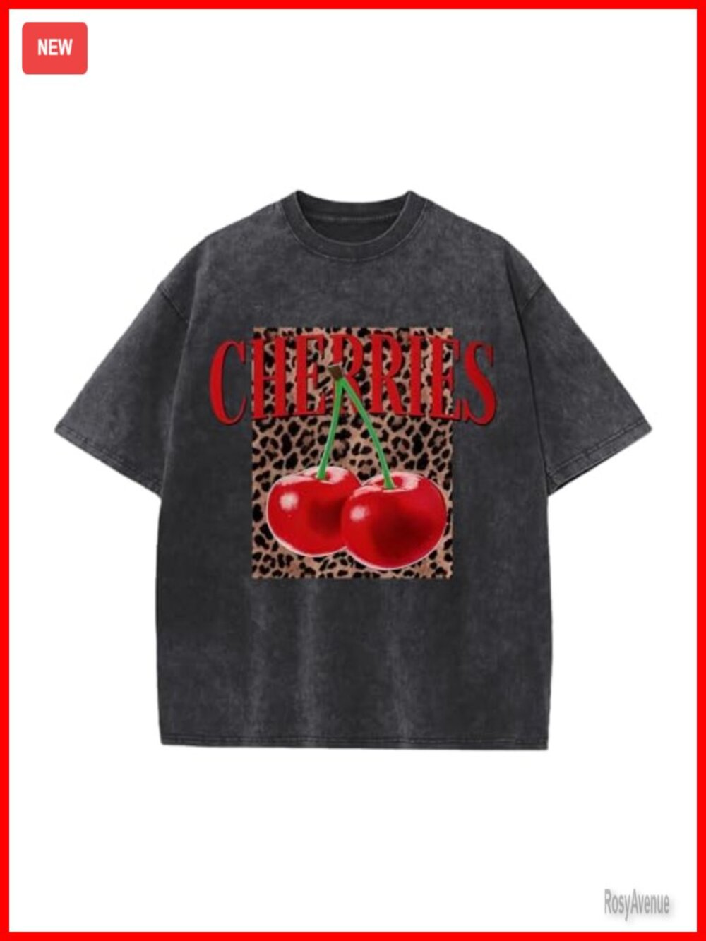 Oversized Cherry Graphic Tee Vintage Acid Wash Cotton Crewneck